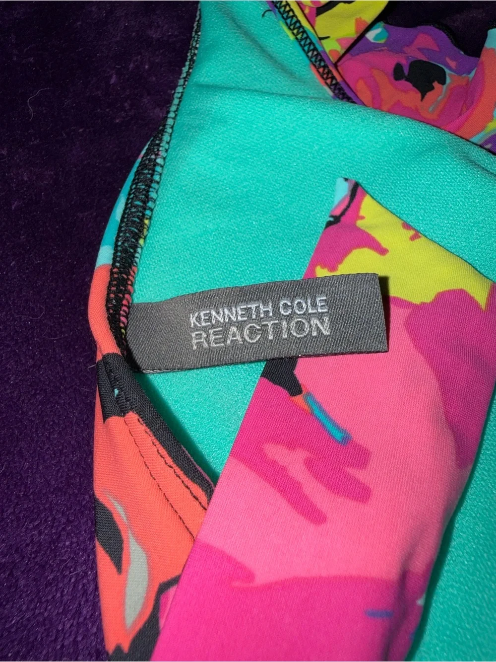Kenneth Cole Reaction Teal Swimwear with Multicolor Trim - Picture 5 of 9